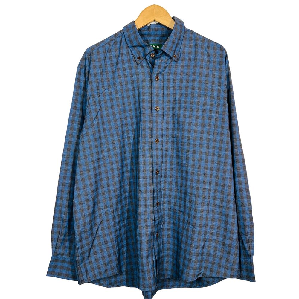 Orvis Long Sleeve Checker Button Up Shirt Casual Blue Black Sport - XL
